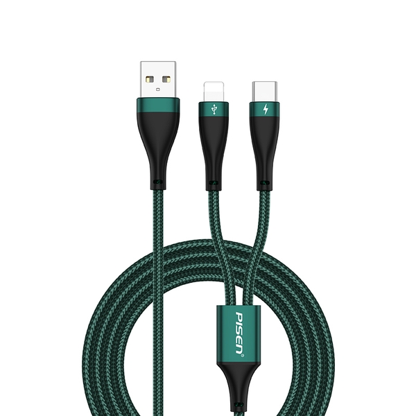 Cáp PISEN 2-in-1 (Lightning/Type-C) 3A Aluminum Alloy braided 1000mm (PR-AP03-1000)