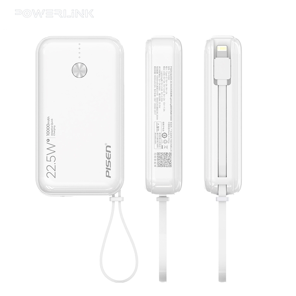 Sạc dự phòng kèm dây cáp PISEN QUICK Power Link (Lightning) 10000mAh 22.5W, sạc nhanh I13/14/15, TS-D332