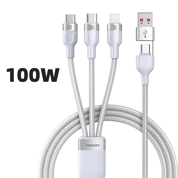 Cáp sạc nhanh 3 trong 2 - PISEN Quick  3-in-2 (A-C, A-L, A-M, C-C,C-L) 5A Aluminum alloy  1200m