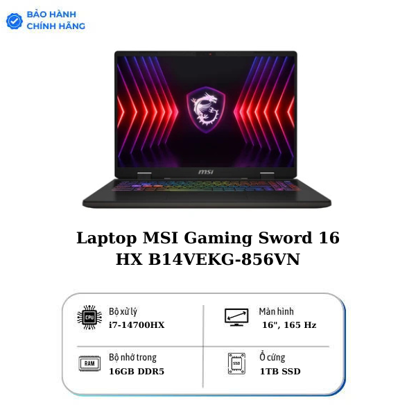 Laptop MSI Gaming Sword 16 HX B14VEKG-856VN i7-14700HX /16GB/1TB/16