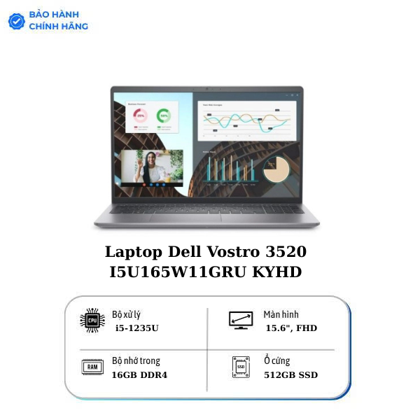 Laptop Dell Vostro 3520 I5U165W11GRU KYHD (i5 1235U/ 16GB/ 512GB SSD/15.6 inch FHD/Win 11/ Office/ Grey/1Y)