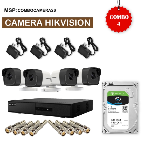 Combo 4 camera DS-2CE16D8T-ITP(2M) + đầu ghi DS-7204HGHI-K1 (S)