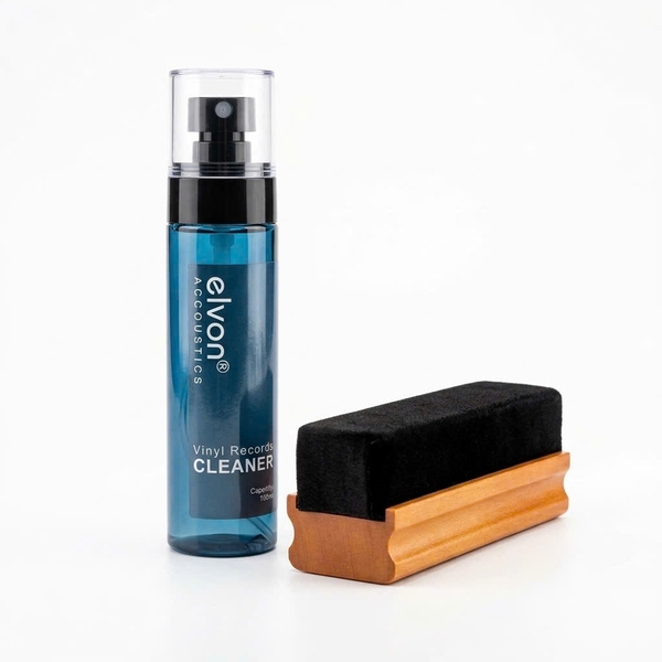 Combo dụng cụ lau đĩa cán gỗ và nước lau đĩa Elvon