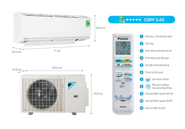Máy lạnh treo tường Non Inverter Daikin FTF25XAV1V - 1.0HP