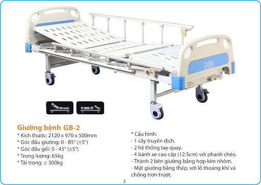 Giường bệnh nhân 2 tay quay Lucass GB-2