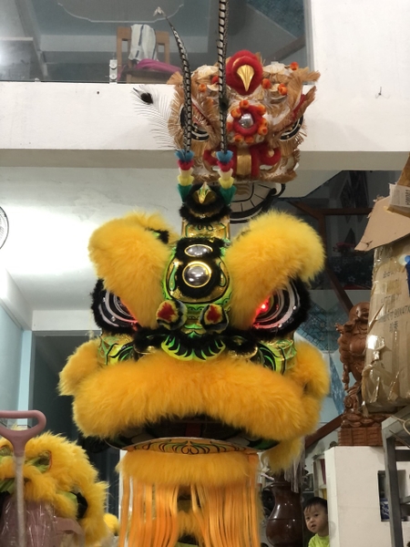 Đầu lân mengkok màu đỏ lông cừu