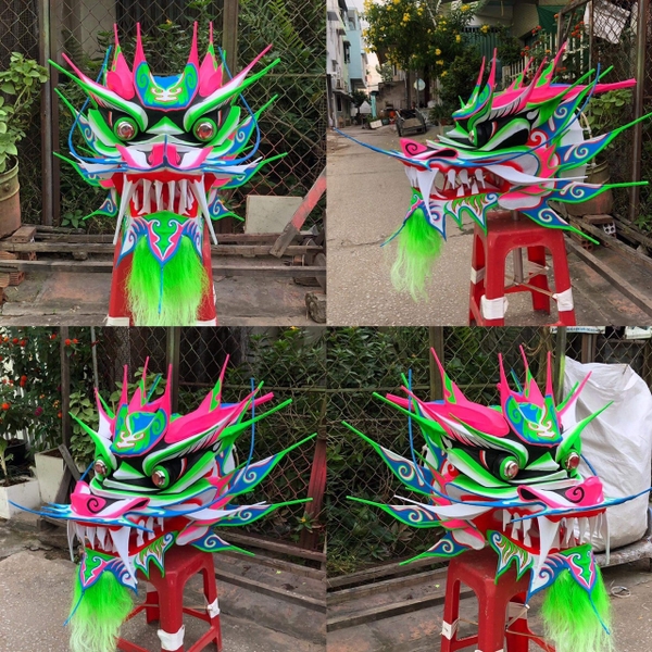 Đầu lân mengkok màu đỏ lông cừu