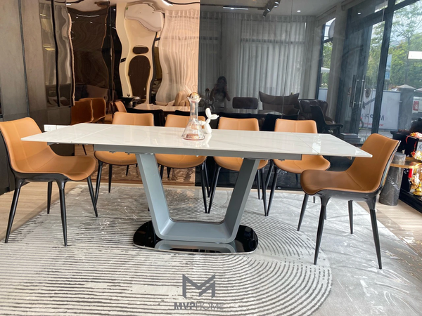 Bộ bàn ghế thông minh mặt đá marble và ghế nhựa đúc