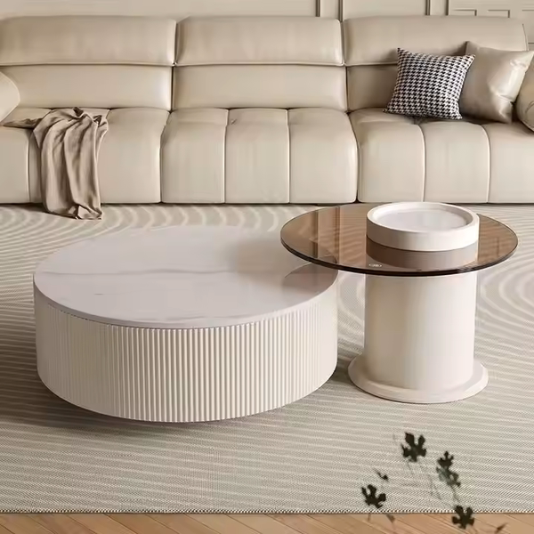 Bàn trà đôi mặt đá Pula phiên bản trắng