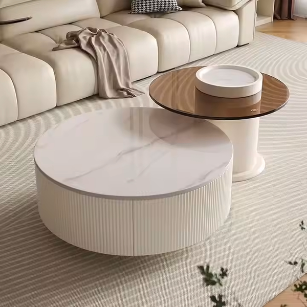 Bàn trà đôi Pula mặt đá ceramic trắng tinh khôi