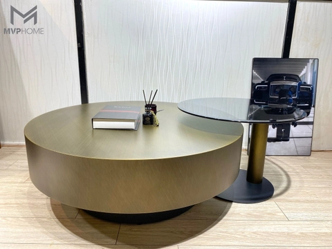 Bàn trà inox xước độc đáo với thiết kế đôi