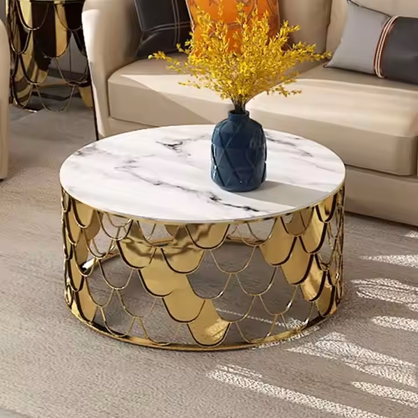 Bàn trà mặt kính decor vảy rồng BT047 vừa  hiện đại vừa sang trọng