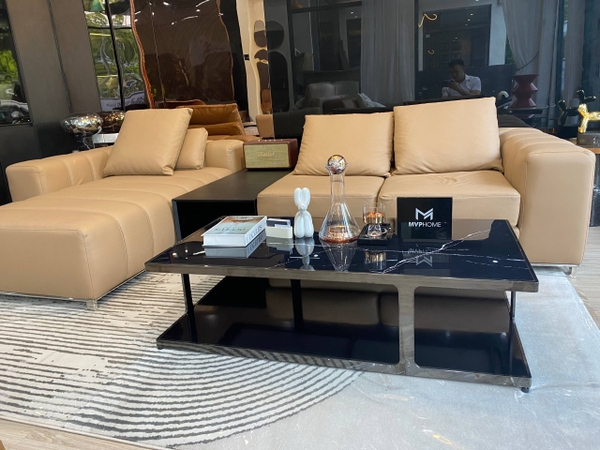 Bàn trà inox mặt đá marble chính hãng trong phòng khách