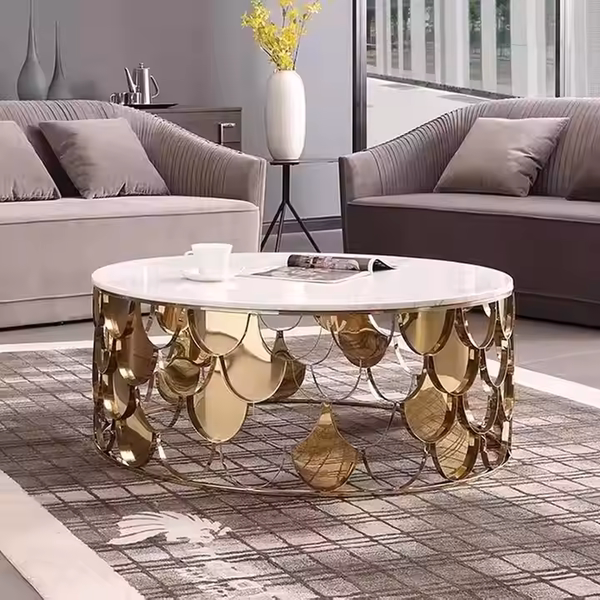 Bàn trà mặt kính decor vảy rồng BT047 sang trọng trong phòng khách