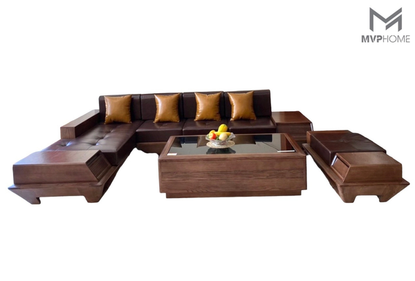 Sofa gỗ chân khối chắc chắn 