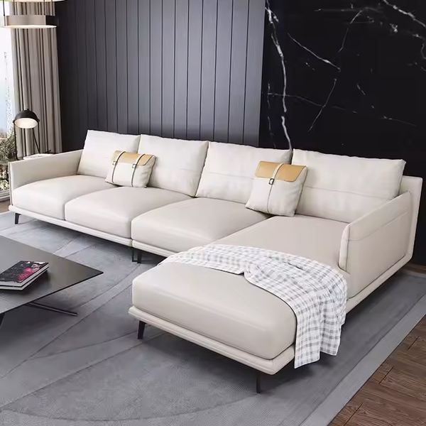 Sofa góc da thật mia hiện đại phiên bản màu trắng