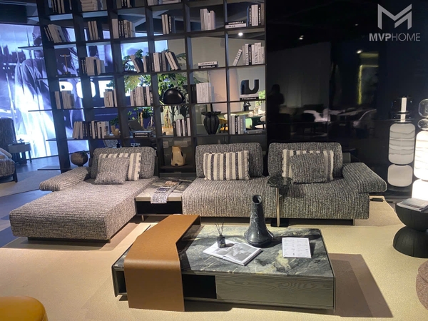 Sofa góc L-Shape kết hợp bàn trà tròn tạo không gian quây quần