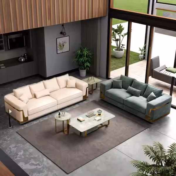 Sofa nỉ gold hiện đại trong phòng khách