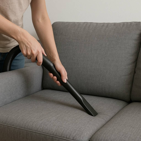 Vệ sinh hàng tuần bằng cách hút bụi kỹ các khe kẽ của sofa thư giãn vải.