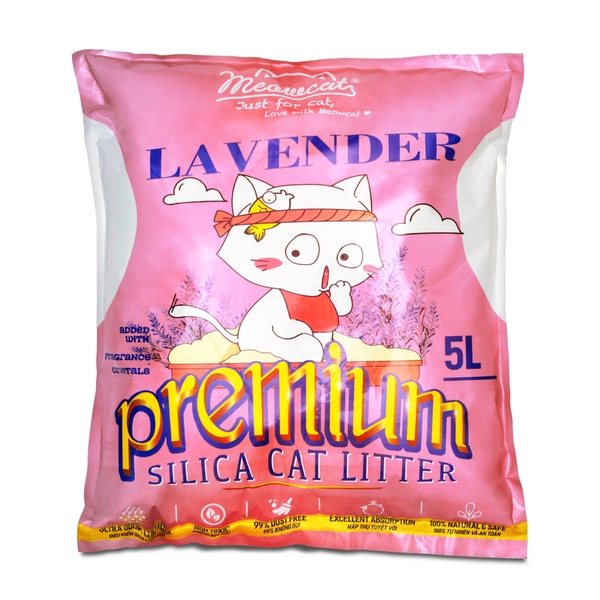 Meowcat- Cát thủy tinh cho mèo hương lavender  5l/ Silica gel cat litter lavender scent 5l