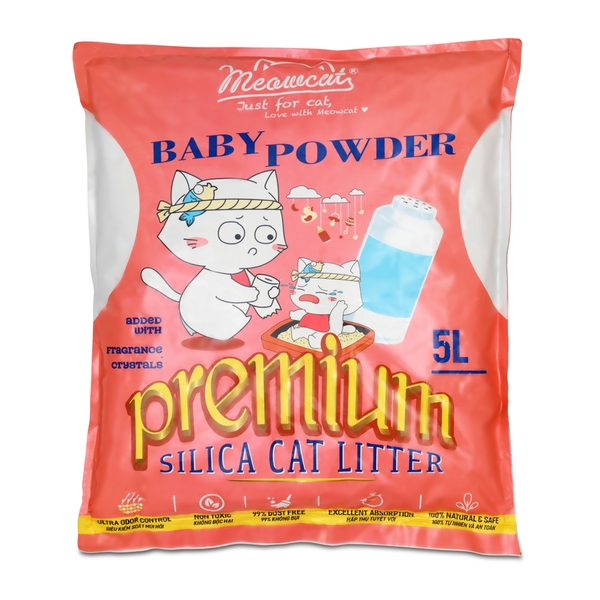 Meowcat- Cát thủy tinh cho mèo hương phấn 5l/ Silica gel cat litter baby powder scent 5l