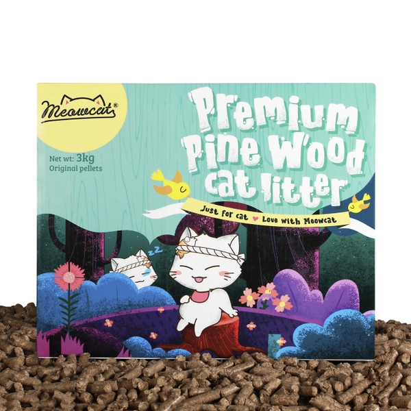 Meowcat- Cát gỗ viên nén 3kg/ Pine wood cat litter 3kg