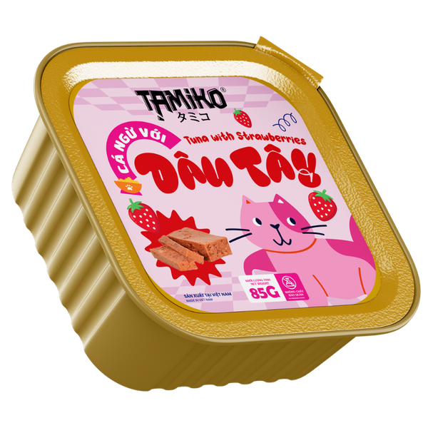 PATE CHO MÈO NHÃN HIỆU TAMIKO 85G - CÁ NGỪ VỚI DÂU TÂY