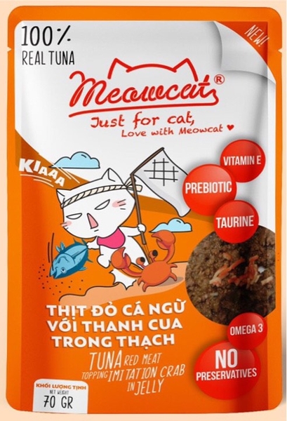 Thịt đỏ cá ngừ với thanh cua trong thạch 70g / Tuna red meat topping imitation crab in jelly 70g