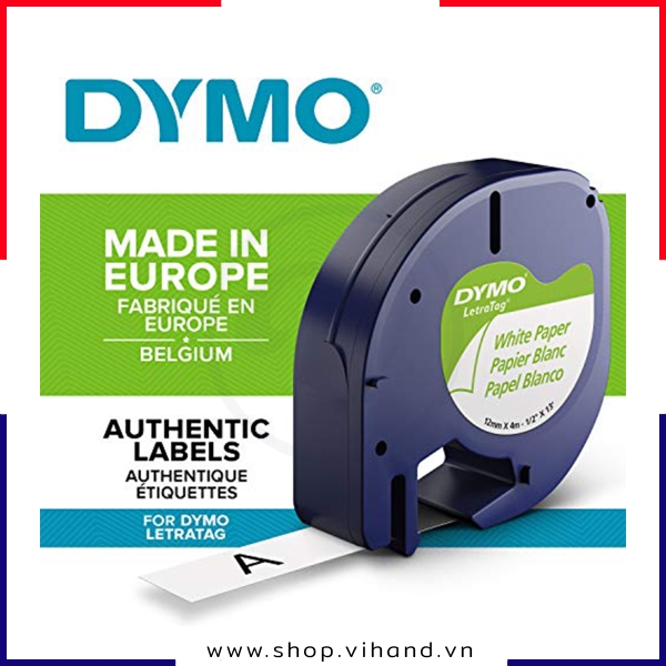 Nhãn dán Dymo LetraTag (LT) giấy 12mm x 4m - Đen/Trắng | S0721510