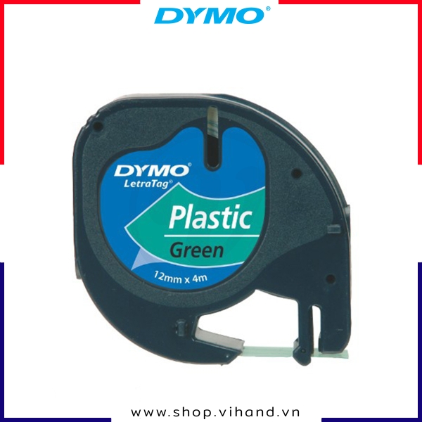 Nhãn dán Dymo LetraTag (LT) nhựa 12mm x 4m - Đen/Xanh lá | S0721640