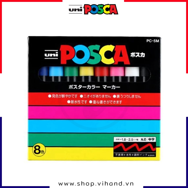 Bút sơn vẽ đa chất liệu Uni Posca Paint Marker PC-5M Medium - SET 8 màu