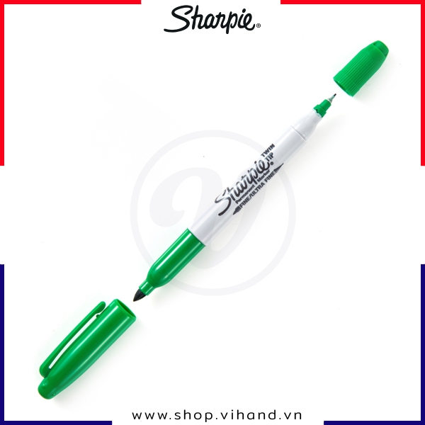 Bút lông dầu 2 ngòi (Fine/Ultra) Sharpie Twin Tip - Màu Xanh lá (Green)