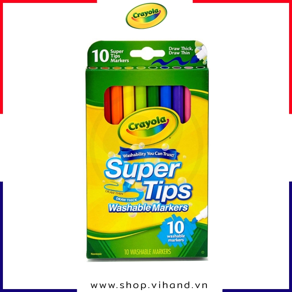 Bộ bút lông màu, có thể rửa được Crayola Super Tips Washable Markers - 10 Màu