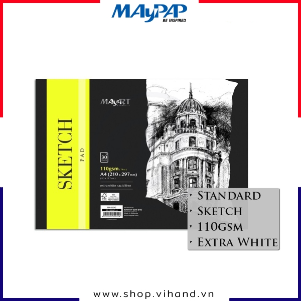 Tập sổ giấy vẽ phác thảo MayArt Sketch Pad A4 110gsm – 30 tờ