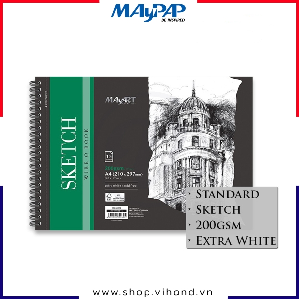 Tập sổ lò xo vẽ phác thảo MayArt Wire-O Sketch Book A4 200gsm – 15 tờ