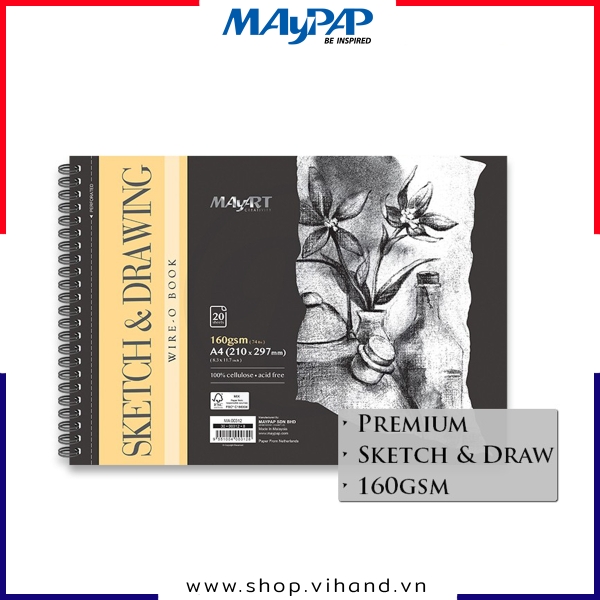 Sổ vẽ lò xo MayArt Wire-O Sketch & Drawing Book A4 160gsm - 20 tờ