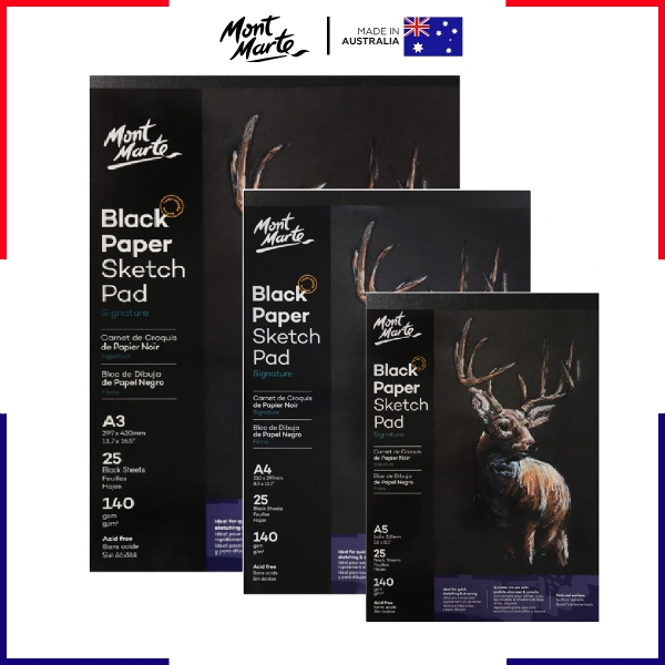 Tập giấy đen vẽ nghệ thuật Mont Marte Black Paper Sketch Pad A4 140gsm