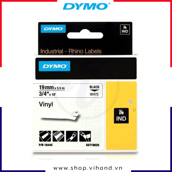 Nhãn in Vinyl công nghiệp Dymo IND 19mm x 5.5m – (Đen/Trắng) | 18445