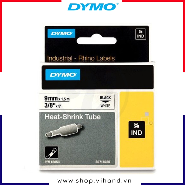 Nhãn in ống co nhiệt Dymo IND 9mm x 1.5m – (Đen/Trắng) | 18053