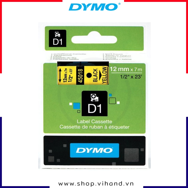 Nhãn dán Dymo D1 nhựa PET 12mm x 7m - Đen/Vàng | S0720580