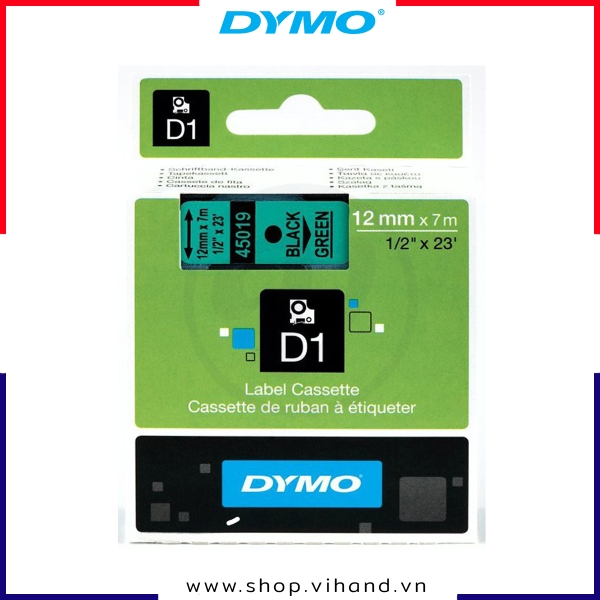 Nhãn dán Dymo D1 nhựa PET 12mm x 7m - Đen/Xanh lá | S0720590