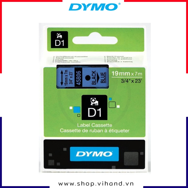 Nhãn dán Dymo D1 nhựa PET 19mm x 7m - Đen/Xanh dương | S0720860