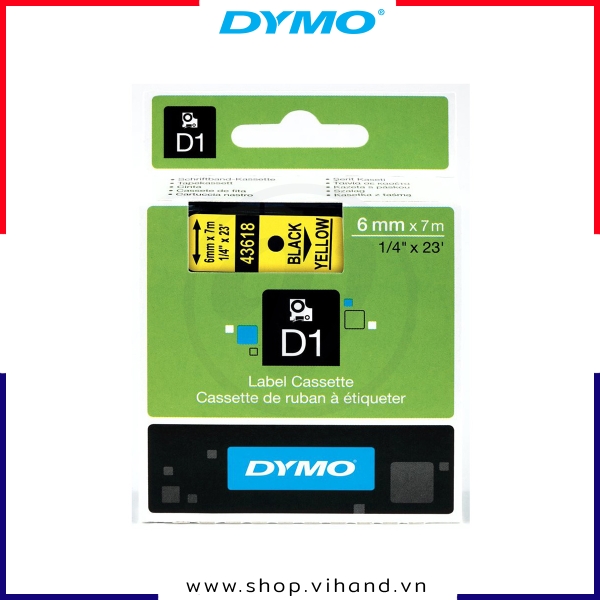 Nhãn dán Dymo D1 nhựa PET 6mm x 7m - Đen/Vàng | S0720790