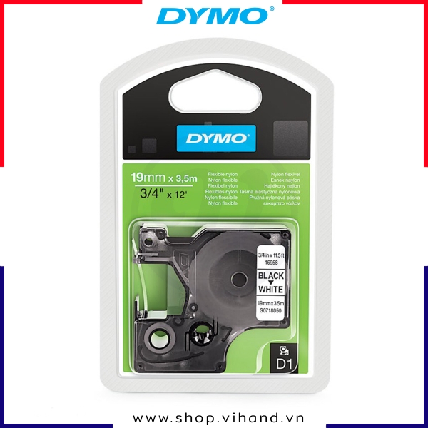 Nhãn dán Dymo D1 nylon dẻo 19mm x 3.5m - Đen/Trắng | S0718050