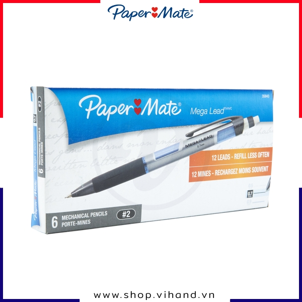 Hộp 6 cây bút chì bấm Paper Mate Mega Lead có sẵn 12 ruột chì 0.7mm - HB #2