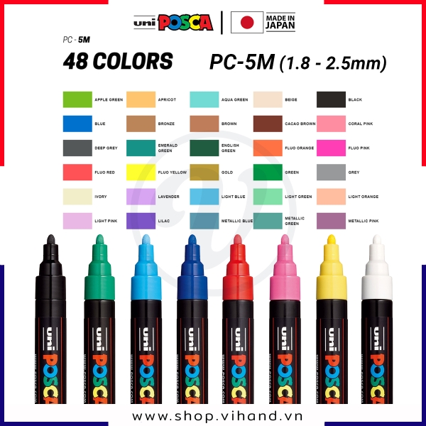 Bút sơn nước vẽ đa chất liệu Uni Posca PC-5M - Ngòi 1.8 - 2.5mm (Cây lẻ)