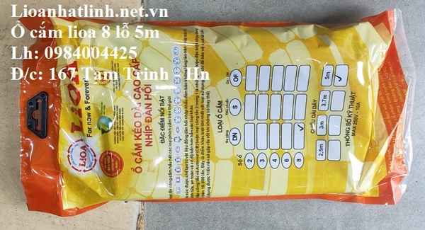 Ổ CẮM KÉO DÀI LIOA 3 CHẤU 8 LỖ ĐA NĂNG DÂY DÀI 5M MODEL 8D52N