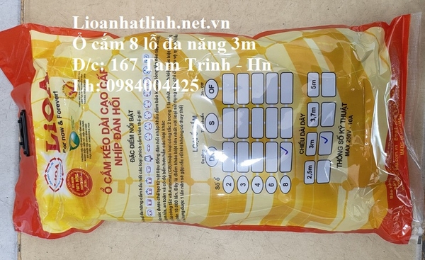 Ổ CẮM KÉO DÀI LIOA 3 CHẤU 8 LỖ ĐA NĂNG DÂY DÀI 3M MODEL 8D32N