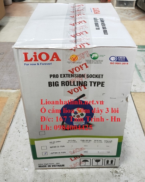 Ổ CẮM KÉO DÀI LIOA 50M KIỂU RULO DÂY 3 LÕI CÓ TIẾP ĐỊA QT50 - 3 - 15A