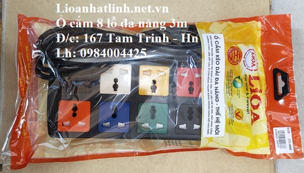 Ổ CẮM KÉO DÀI LIOA 3 CHẤU 8 LỖ ĐA NĂNG DÂY DÀI 3M MODEL 8D32N